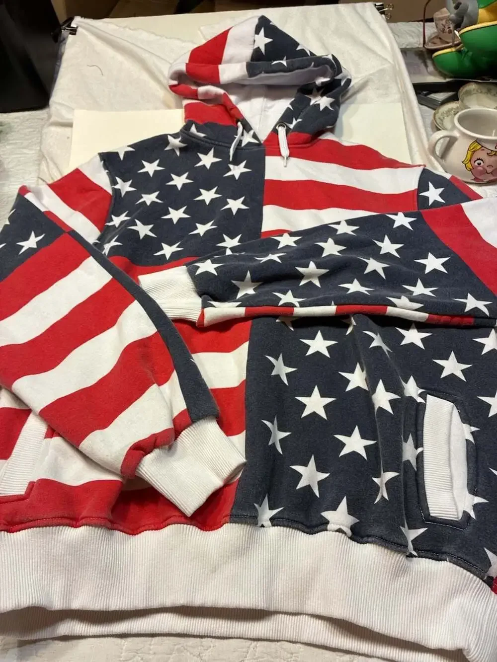 Adidas Vintage American Flag All-Over Print Hoodie Sweatshirt Size XL